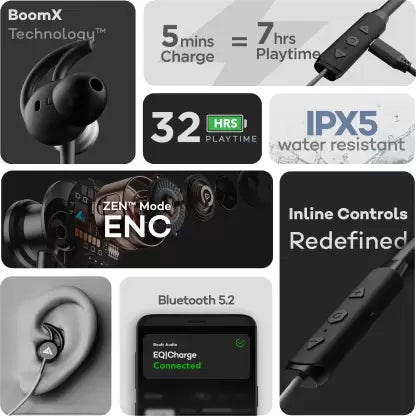Boult Audio ProBass EQCharge with ZEN Mode ENC, 32hrs Playtime, Ultra-Fast Charging Bluetooth Headset (Black, In the Ear) Boult Audio ProBass EQCharge with ZEN Mode ENC, 32hrs Playtime, Ultra-Fast Charging Bluetooth Headset (Black, In the Ear)